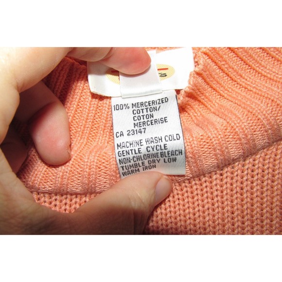 Talbots Womens Peach 100% Mercerized Cotton Mock Neck Long Sleeve Sweater Size M - Picture 5 of 6